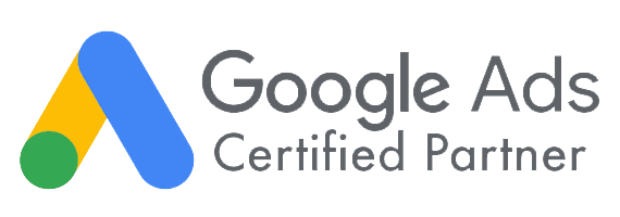 Google Ads Certified New logo featuring multicolour Google Ads icon beside the text “Google Ads Certified Partner” on a light grey background