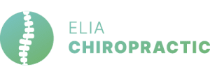 Elia Chiropratic logo with a green gradient spine icon next to bold and thin text on a light grey background