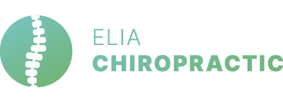 Elia Chiropratic logo with a green gradient spine icon next to bold and thin text on a light grey background