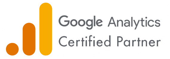 Google Analytics certified partner badge with orange bar icon and grey typography displayed on a light grey background