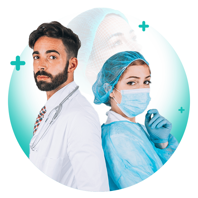 Doctor and scrub nurse representing clinical staffing solutions for Australian healthcare recruitment agencies.