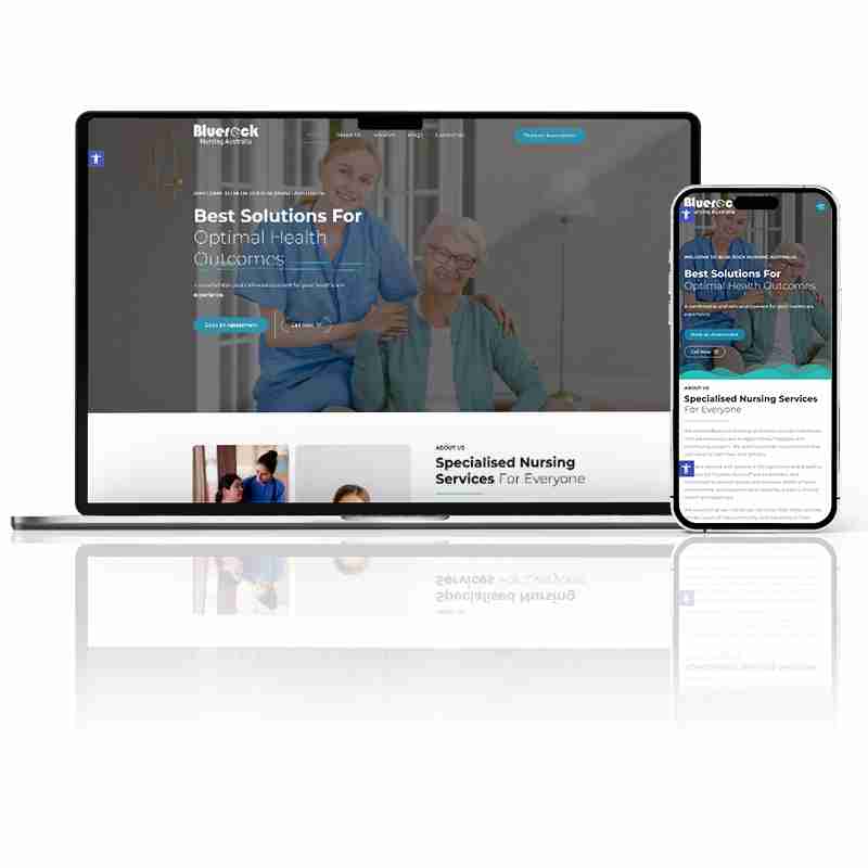 Responsive nursing agency website design mockup displayed on laptop and mobile screens.